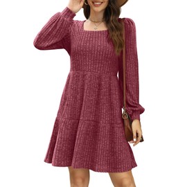 Sweater Dress for Women A Line Short Puff Sleeve Teacher Business Dress Office Work Fall L Hot Pink