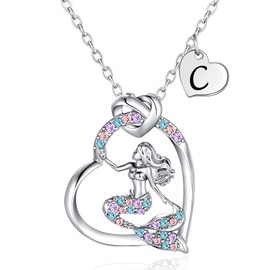 K-Acc 14K Gold-Plated Mermaid Initial Heart Necklace - Gifts for Girls
