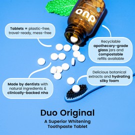 Duo Natural Whitening Toothpaste Tablets | Nano-Hydroxyapatite (nHa) to Remineralize & Reduce Sensitivity | Sustainable & Plastic Free | Dentist Created | Wild Mint Medley - 1 Bottle / 186 Tablets
