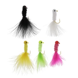 Briny River 30Pcs Feather Jig Head Hook Crappie Jigs Fishing Lure 3.5g Marabou Feather Jig Suitable for Crappie Panfish Perch Sunfish Yellow Black White Green Pink