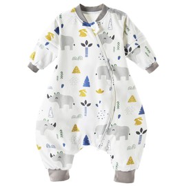Chilsuessy Baby All-Year Sleeping Bag with Removable Sleeves, Children's Sleeping Bag with Feet, 1.5 Togs, 100% Cotton, All-Year Sleeping Bag with Legs, Cute Rhino, 80 / Baby Height 80-90 cm