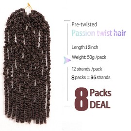 Passion Twist Hair Crochet Braids Hair Synthetic Hair for Braiding Braiding Hair Braids Extensions Fake Hair Extension Braid (30.4 cm (Pack of 8), #4