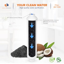 Aquaboon T33 Inline Post Activated Carbon Water Filter for Refrigerator, Ice Maker w/Quick Connect for 1/4 Water Line Compatible with ICF-10, 4-Pack