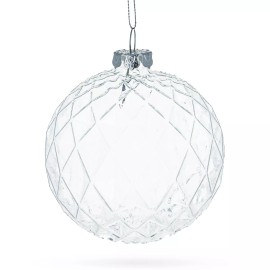 BESTPYSANKY Trio of Ribbed Clear Blown Glass Ball Christmas Ornaments 3.5 Inches