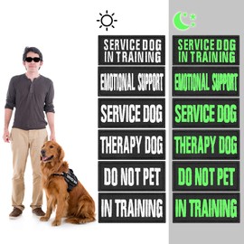 Molain Luminous Dog Vest Patches, 6 Pcs Removable Dog Harness Patches with Hook, Custom Name Patch Service Dog, In Training, Service Dog In Training, Therapy Dog, Emotional Support, Do Not Pet, White