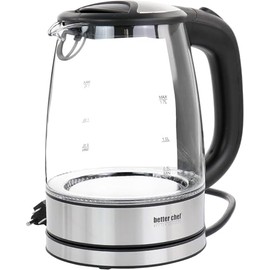 Better Chef Cordless Electric Glass Kettle | 7-Cup Borosilicate Glass | Stainless Steel | LED Light | 360-deg Swivel Base | Auto Boil-Dry Shut-Off