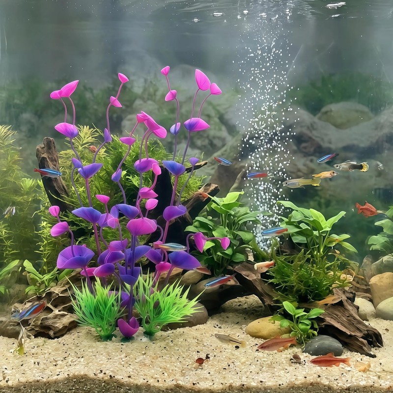 2 Pack 9.5 Inch Seaweed Purple Plastic Artificial Aquarium Plants