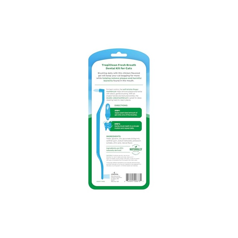 TropiClean Fresh Breath Cat Toothbrush and Toothpaste Kit, Cat Teeth