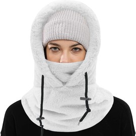 crazy bean Winter Hat Fleece Hood Balaclava Windproof Thermal Scarf Face Cover 3-in-1 for Outdoor Skiing Cycling(White)