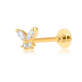 MAX + STONE 14K Helix Piercing Tragus Jewelry Gold Cubic Zirconia Earrings for Women Square | Single Comfy Flat Back Cartilage Stud | Hypoallergenic