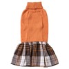 Orange Knitted Dog Sweater Dress, Plaid Dog Winter Clothes for