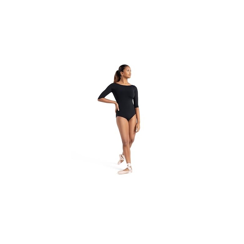 Capezio Boatneck 3/4 Sleeve Leotard, Black, X-Small