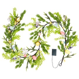 DR.DUDU Guirnalda de Pascua iluminada de 6 pies, decoraciones de Pascua para el hogar, guirnalda de huevos, decoración de chimenea de primavera, decoración de mantel de chimenea, exhibición de fiestas