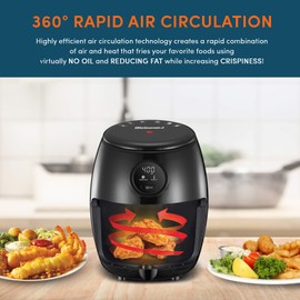 Elite Gourmet EAF-2612DX Personal 2.1Qt Compact Space Saving Programmable Hot Air Fryer, Oil-Less Healthy Cooker, Timer & Temperature Controls, 1000W, Black