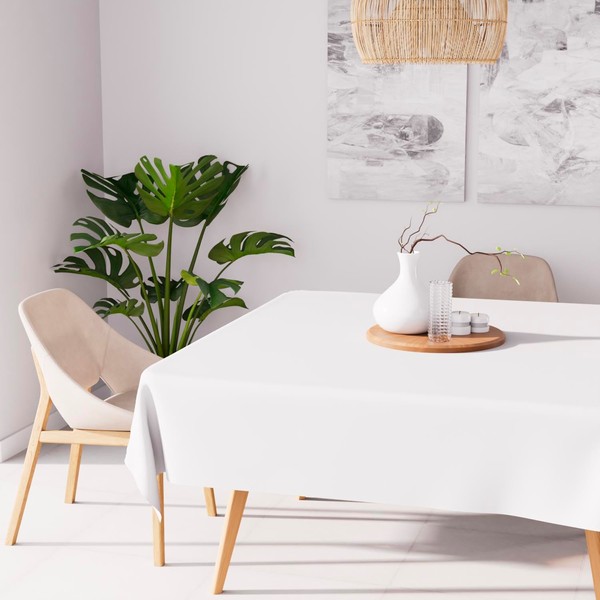 Soleil d'ocre Alix Tablecloth, Polyester, White, 140 x 140 cm