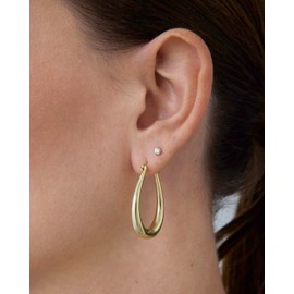 PAVOI Rhodium Plated 925 Sterling Silver Post Lightweight Chunky Oval Hoop Earrings for Women | Statement Gold Earrings, White Gold, No Gemstone