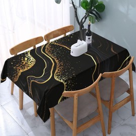 TNOKKU Black Gold Marble Texture Tablecloth, Black Modern Decorative Table Cover for Dining Kitchen Party Decorations, 54"x72" Rectangular Table Cover Black Gold Kitchen Decor