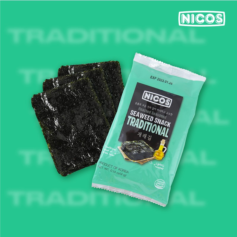 Nicos Seaweed snack Traditional flavor (Pack of 18 ) Roasted