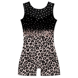 uideazone Toddler Gymnastics Leotards for Girls 2t 3t Cool Sparkly Gold Cheetah Ballet Unitards Kids Quick Dry Stretchy Biketards 2t-3t