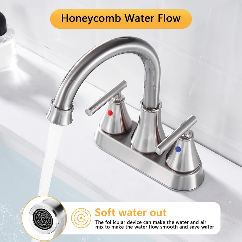 Bathroom Sink Faucet 4 Inch 2 Handle Centerset Brushed Nickel