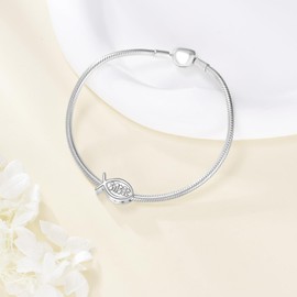 HUKKUN Jesus Religiöser Fisch Charms Bead 925 Sterling Silber Religiöse Charms Schmuck Geschenke für Frauen