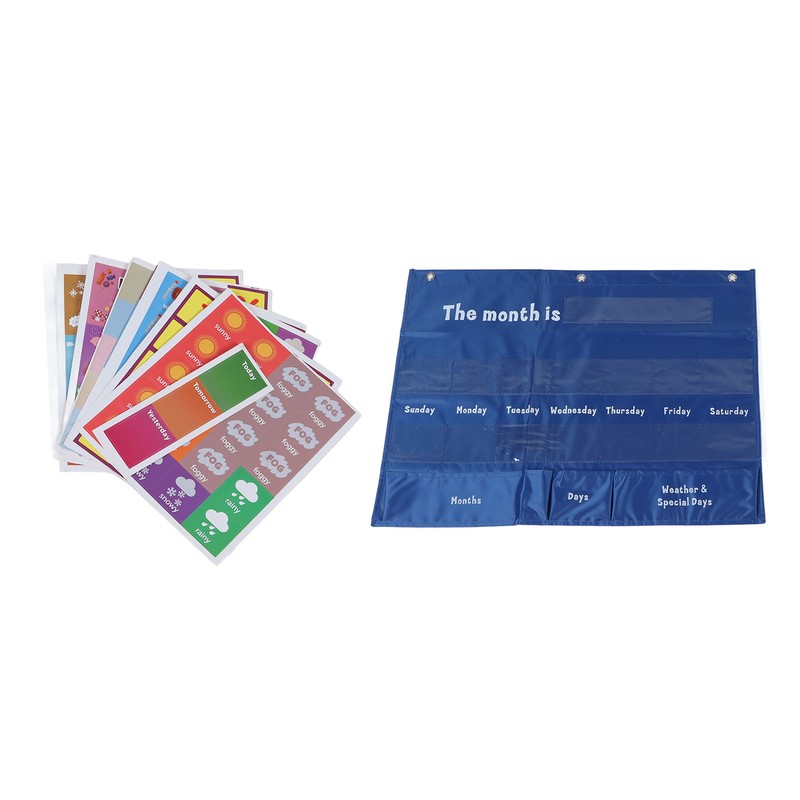Elementary Weekly Calendar with Weather Pocket Learning Chart for Classroom