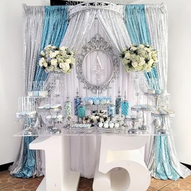 Silver Sequin Backdrop Curtains Drapes 6 Pieces 2ftx8ft Sparkly Christmas Background for Brithday Wedding Fabric Decoration