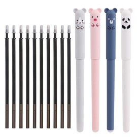RIANCY 0.4mm Erasable Gel Pens,12 Pack Cute Cartoon Animal Rollerball Gel Ink Pens Refillable Pens for Adult Writing Kids Calligraphy Note Taking (Refill Black)
