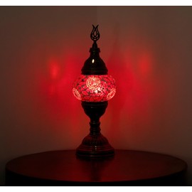 Selenly Turkish Moroccan Mosaic Table Lamp - Inspiring Handcrafted Turkish Lamp - Vibrant Turkish Light for Home Décor - Elegant Moroccan Accent Lighting (Red, Small)