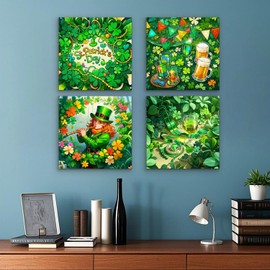 St. Patrick's Day Decorations Canvas Wall Art 1 set of 4 PCS for Home Office (12''x12'' Framed)