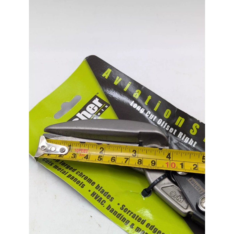 Fisher New Aviation Snips, Long Cut Offset Right, Serrated Drop