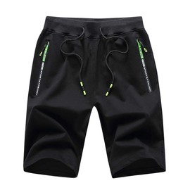 GUNLIRE Boy's Summer Drawstring Elastic Waist Casual Athletic Shorts with Zipper Pockets,Black,Size 14