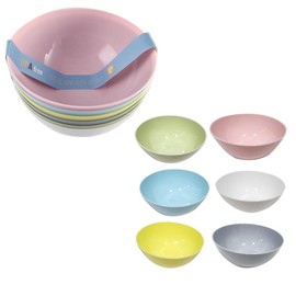 LYLAC Plastic Bowl Set, 6 Pieces, BPA Free, Assorted Pastel Colours