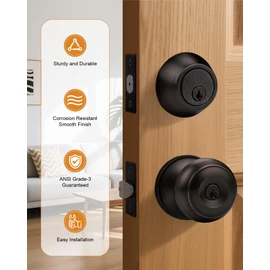 Probrico 4Pack Oil Rubbed Bronze Door Knob and Single Cylinder Deadbolt Lock Set, Exterior Deadbolt and Door Knob Lockset, Keyed Alike Front Entry Door Handleset