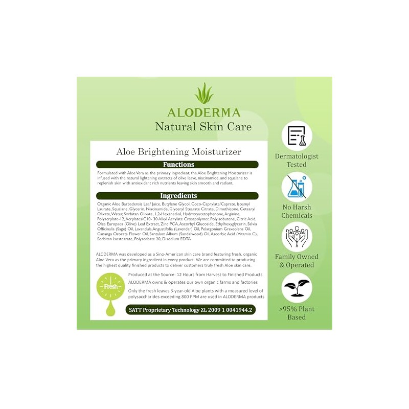 Aloderma- Hidratante facial iluminador con 75% de aloe vera orgánico:
