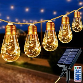btfarm Solar Fairy Lights Outdoor with Remote Control, 8 m Vintage Fairy Lights Outdoor Solar Weatherproof with 16 Bulbs 8 Modes Timer Solar Fairy Lights Outdoor for Balcony Garden Party Decoration