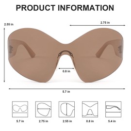 Louriy Oversized Sunglasses Womens Mens Fashion Rimless Y2k Shades Trendy Shield Wrap Around Sun glasses