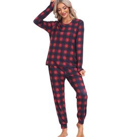 MoFiz Pj Set for Women Long Sleeve Soft Sleepwear Nightwear for Women Pajama Set Lounge Set with Pockets red Plaid M