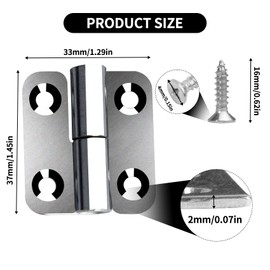 Anstore 4 Pack 1.5" Left & Right Detachable Hinges with Screws 304 Stainless Steel for Furniture, Wood, Gate Small Lift Off Cabinets 33x37x2mm Hinges & 4x16mm Screws for Internal External Doors