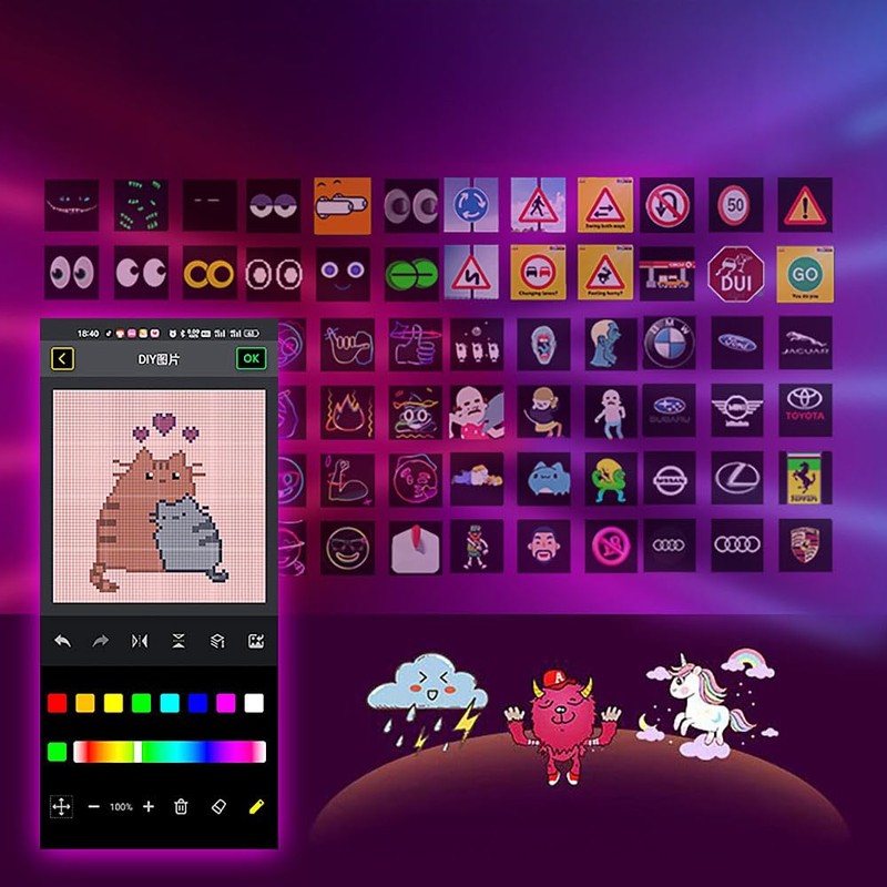 Luminea LED Display Board: Programmable LED Picture Frame with 64