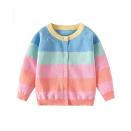 DHASIUE Girls Knit Cardigan Rainbow Color Stripe Button Down Winter Fall Outwear Kid Girl Knitwear 7 Years