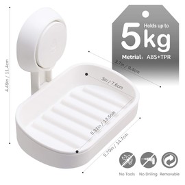 LEVERLOC Soap Holder Suction Cup NO-Drilling & Removable Suction Soap Dish Holder Wall Mounted Max Hold 5kg Wall Soap Dish Waterproof for Shower Bathroom & Kitchen Bath Soap Dish White in Plastic