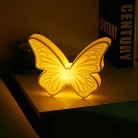 maozyiltle Butterfly Night Lights Staues, Ceramic Butterfly Decorative Ornaments,Bedroom Bedside Table Decorative Night Light,Gifts for Kids (White)