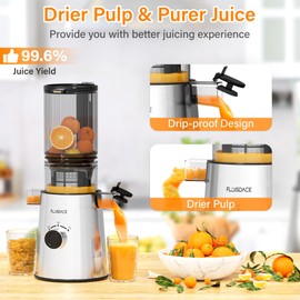 Cold Press Juicer, Masticating Juicer with Large Feed Chute Fit Whole Fruits & Vegetables，Stainless Steel Slow Masticating Juicer Easy to Clean, 99.6% Juice Purity, Metallic Silve