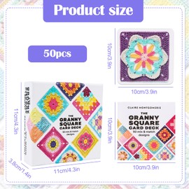 Byffoer Granny Square Crochet Cards, Pack of 50 Mix and Match Designs Crochet Cards, Granny Square Crochet Cards with Writing and Photo for Each Granny Square Crochet Cards and Practical So-Geht's