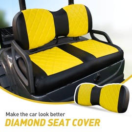 NOKINS Golf Cart Diamond Seat Covers Kit, Fit for Yamaha Drive/Drive 2 OEM Standard Front Seat Cushion, Golf Cart Vinyl Seat Cover, No Nails Required (Yellow and Black)