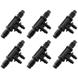 RLECS 6pcs 3/8 Inch to 1/4 Inch Greenhouse Drip Irrigation Water 4 Way Splitter for 4 mm Drip Hose Gardening Water Irrigation Fittings, Black