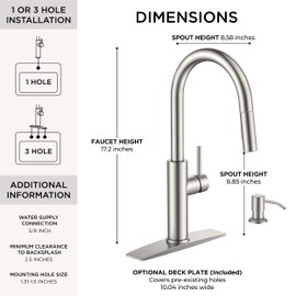 FORIOUS Kitchen Faucet with Soap Dispenser, Modern Brushed Nickel, Single Handle High Arc Stainless Steel Kitchen Sink Faucet with Pull Down Sprayer, 1 or 3 Hole Deck Mount for RV, Laundry, Outdoor