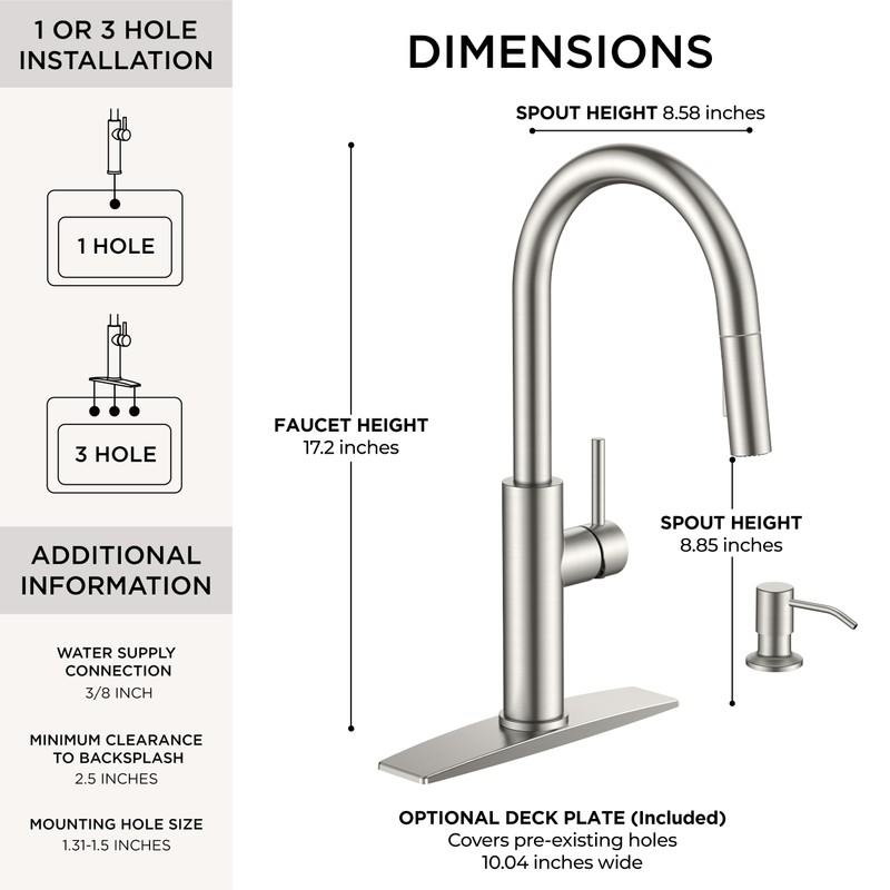 FORIOUS Kitchen Faucet with Soap Dispenser, Modern Brushed Nickel, Single
