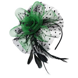 Zando Women's Fascinators for Women Kentucky Derby Hat for Women Fashion Retro Tea Party Hat Accessories for Girls Flower Mesh Feather Headband Ladies Headwear Clip for Wedding Green with Black Hair